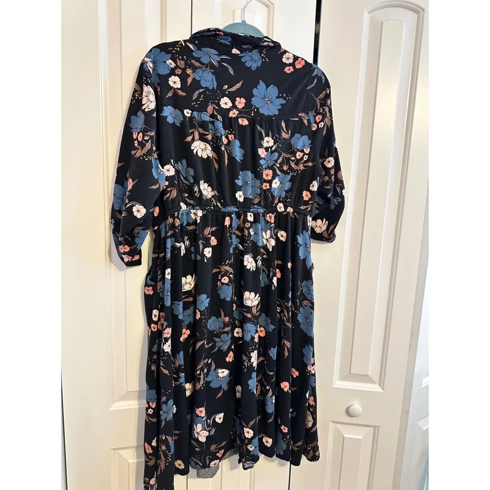 Torrid‎ Floral Button-Down Midi Dress With Rolled Sleeves & Pockets 1X
